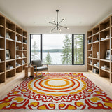 Vibrant Red Orange Mandala Boho Area Rug