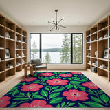 Pink Vibrant Pink Hibiscus Floral Area Rug