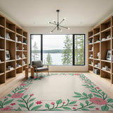 Pink Floral Vine Border Area Rug