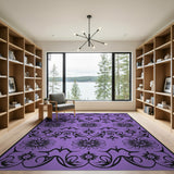 Purple Black Ornate Floral Area Rug