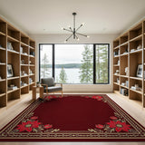 Red Floral Ornate Border Area Rug