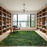 Lush Green Grass with Autumn Leaves Rug