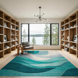 Blue and Teal Teal Abstract Wave Area Rug