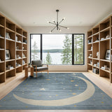 Dreamy Blue Crescent Moon Stars Area Rug