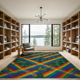 Rainbow Plaid Canoe Paddle Washable Area Rug