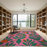 Hot Pink Monstera Orange Hibiscus Area Rug