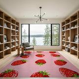 Fruit Pattern Playful Strawberry Pink Area Rug