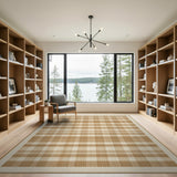 Beige Gingham Check Rustic Farmhouse Area Rug
