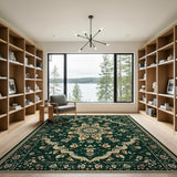 Dark Green Persian Floral Medallion Rug