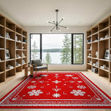 Vibrant Red Persian Rug with White Floral Motifs
