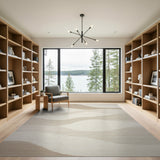 Beige and Neutral Serene Beige Wave Abstract Area Rug