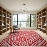 Red Bold Red Geometric Maze Area Rug