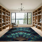 Navy Peacock Feather Fan Area Rug