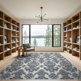 Elegant Navy Damask Area Rug