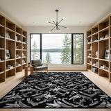 Stylized Bird Silhouette Black White Area Rug