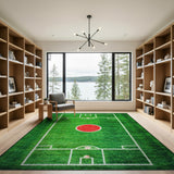 Green Soccer Field Area Rug with Red Center