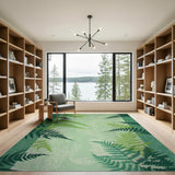 Green Lush Green Fern Border Area Rug