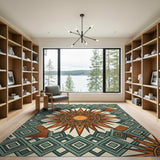 Teal Geometric Sunburst Southwestern Area Rug