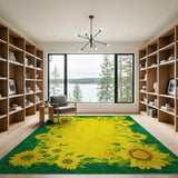 Sunflower Border Yellow Area Rug Green Frame