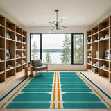 Teal Oval Grid Geometric Area Rug