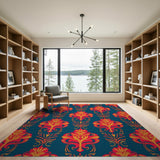 Red Floral Damask Persian Area Rug