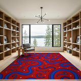 Twisting Blue Serpents Stars Red Area Rug