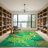 Vibrant Green Tropical Leaf Area Rug