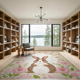 Cute Pink Bunny Floral Area Rug
