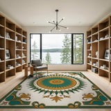 Traditional Persian Teal Gold Medallion Persian Area Rug