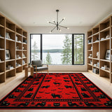 Spooky Black Cat Bat Halloween Red Rug