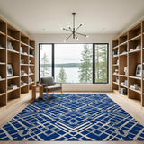 Navy Blue Geometric Lattice Area Rug