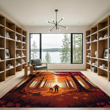 Autumn Forest Path with Dog and Cat Rug