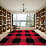 Red Rustic Farmhouse Bold Red Black Buffalo Check Area Rug