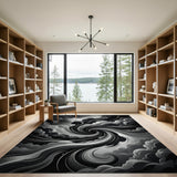 Swirling Storm Clouds Black White Area Rug