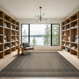 Brown Plaid Woven Area Rug with Fringe
