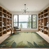 Lush Fern Fronds Mushroom Border Green Rug