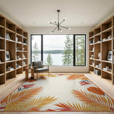 Vibrant Orange Palm Leaf Border Area Rug