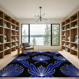 Bold Blue Fan Motif Tribal Area Rug