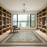 Intricate Geometric Maze Beige Area Rug