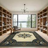 Ornate Navy Gold Medallion Area Rug