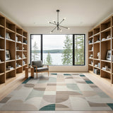 Teal Neutral Geometric Modern Area Rug