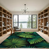 Vibrant Green Monstera Palm Leaf Area Rug