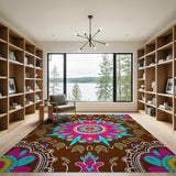 Vibrant Pink Teal Mandala Boho Area Rug