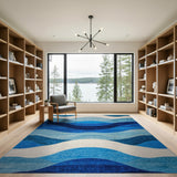 Layered Blue Waves Modern Area Rug