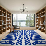 Navy Blue Tribal Zebra Stripe Area Rug