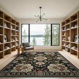 Gold and Silver Elegant Black Persian Floral Area Rug