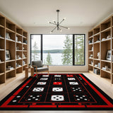 Red Black Dice Grid Area Rug