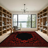 ODIKA Gothic Bat Washable Area Rug - Red and Black Low Pile Non-Slip Carpet