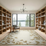Elegant Beige Floral Vine Border Rug