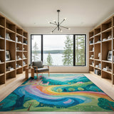 Enchanted Pink Castle Rainbow Valley Kids Rug
